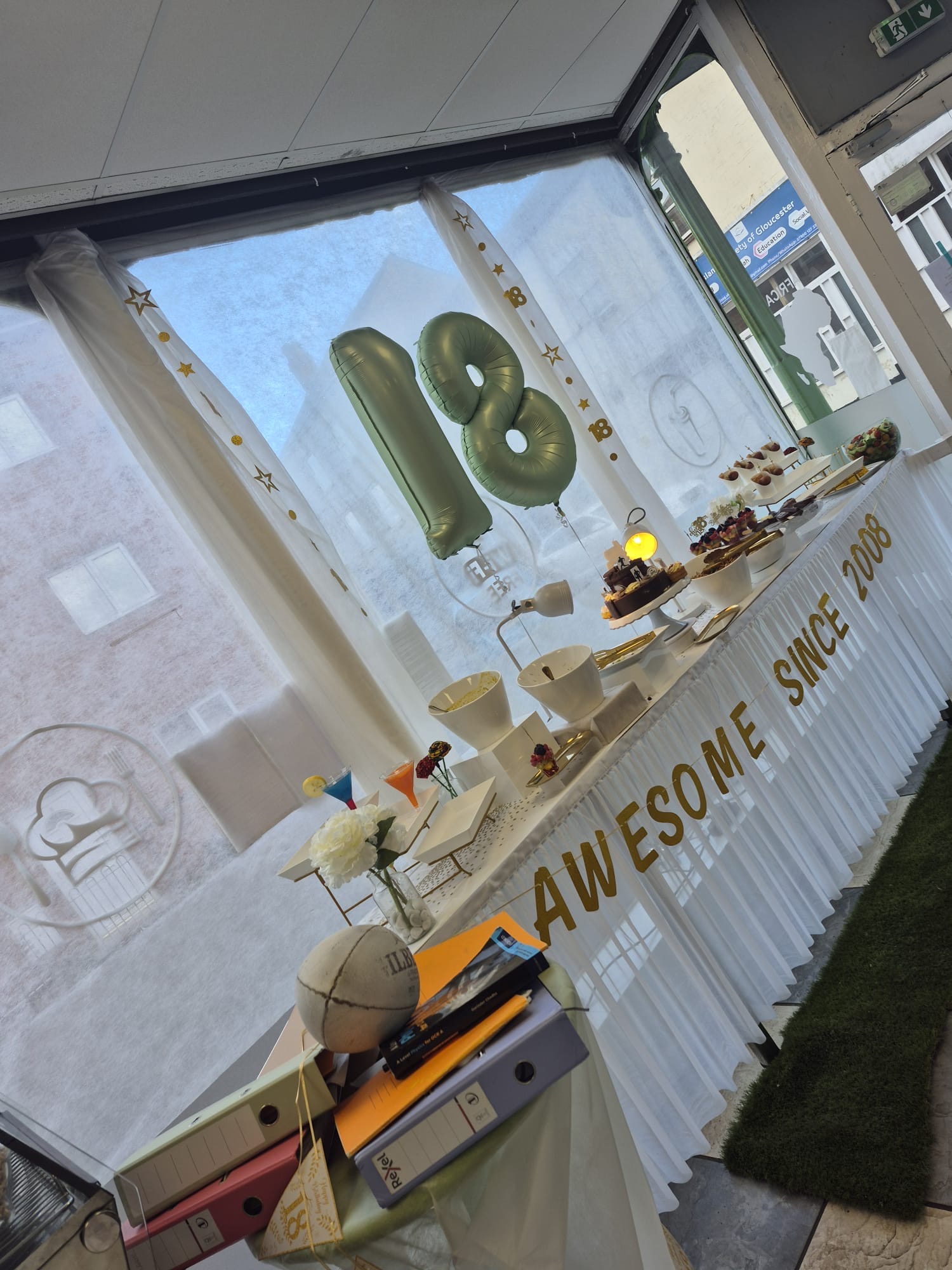Anniversary celebration display prepared for a catered event