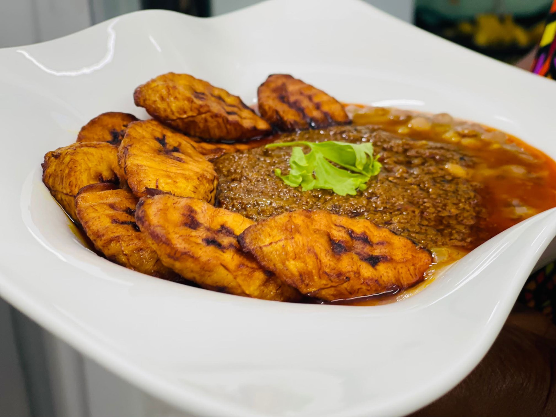 Ewa Agoyin + Plantain/Bread